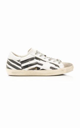 Women's Superstar Striped Leather And Suede Sneakers In Black,white