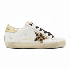 Superstar Distressed Leather And Leopard-print Calf Hair Sneakers In White