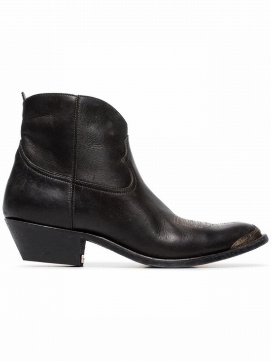 Young Leather Cowboy Ankle Boots In Black