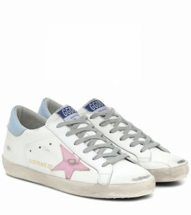 Superstar Leather Sneakers In White/pink/light Blue