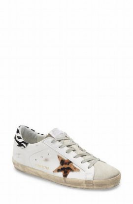 Superstar Distressed Leopard-print Calf Hair, Leather And Suede Sneakers In White
