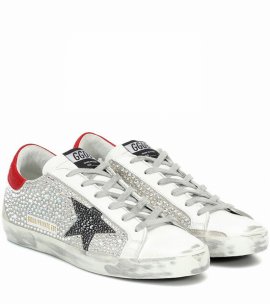 Superstar Embellished Sneakers In Myt-crystal-white Leather-red