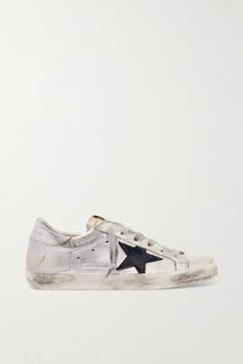 Superstar Two-tone Distressed Metallic Leather Sneakers In Silver
