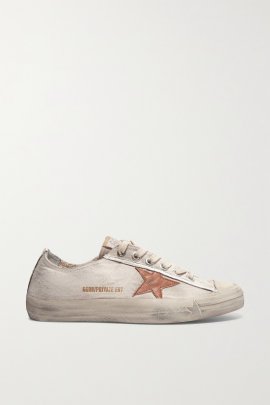 V-star Distressed Recycled Canvas And Leather Sneakers In Off-white