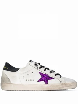 Super-star Sneakers With Glitter And Black Heel Tab In White