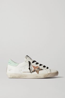 Superstar Distressed Glittered Leather Sneakers In White