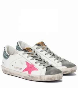 Superstar Sneakers In Leather With Glitter Detail In White