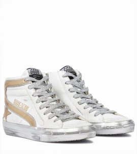 Slide Metallic Leather Sneakers In White