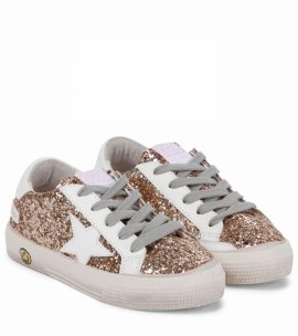 Teen Gold Glittered Super-star Sneakers With White Star