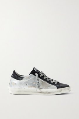 Superstar Metallic Distressed Leather And Suede Sneakers In White