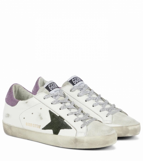Superstar Leather Sneakers In White/military Green/lilac