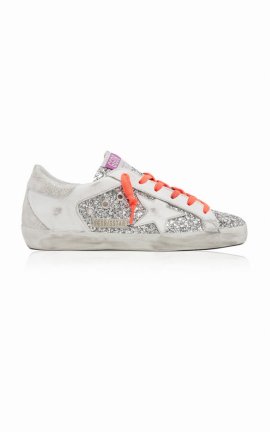 Women's Super-star Glittered Leather Sneakers In Silver