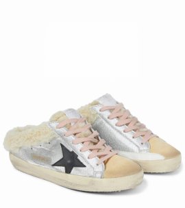 Superstar Shearling-lined Sneakers In Silver/sand/black