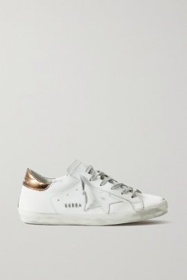 Superstar Distressed Metallic Leather Sneakers In White