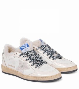Ballstar Shearling-lined Sneakers In White/cream/silver
