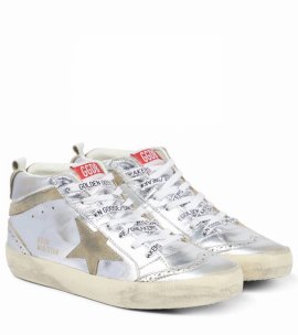 Mid Star Metallic Leather Sneakers In Silver/taupe