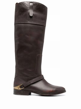 Knee-length Leather Boots In Braun