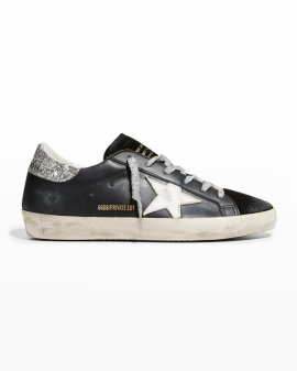 Superstar Leather Glitter Low-top Sneakers In Black