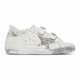 Shearling & Glitter Old School Sneakers In White/silver/beige