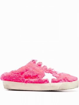 Shearling Lace-up Slippers In Pink