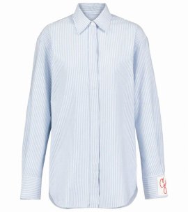 Striped Boyfriend Button-front Shirt In Clear Blue