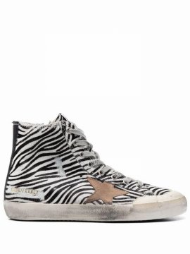 Zebra-print High-top Sneakers In White
