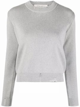 Distressed Cotton Crewneck Sweater In Grey