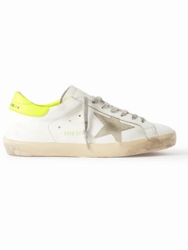 Superstar Distressed Leather And Suede Sneakers In White