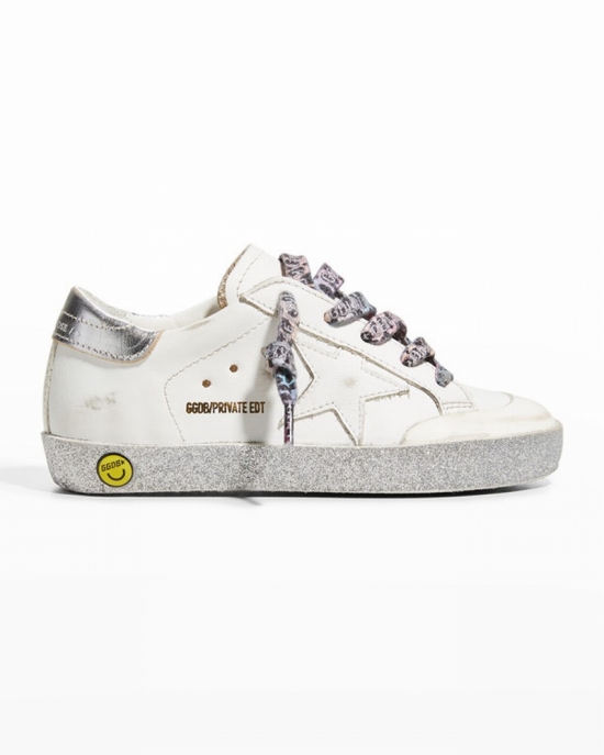 Kids' Girl's Super Star Glitter-sole Low-top Sneakers, Baby/toddlers In White Leather Lam