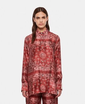 Golden Collection Pajama Shirt In Burgundy With Paisley Print In Red