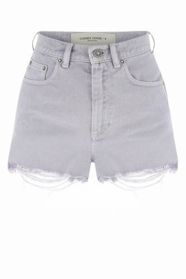 Ripped-hem High-waisted Shorts In Purple