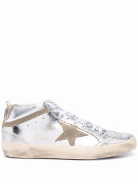 Laminated Star And Wave Mid-top Sneakers In Silver