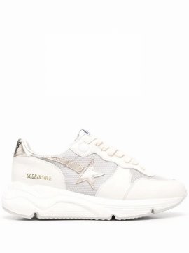 Mesh And Leather Running Sole Sneakers In White/silver