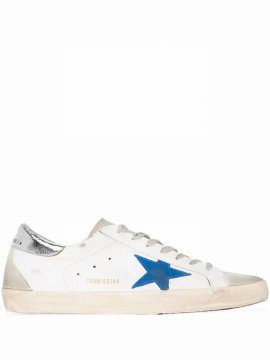 White Superstar Sneakers With Blue Contrasting Detail