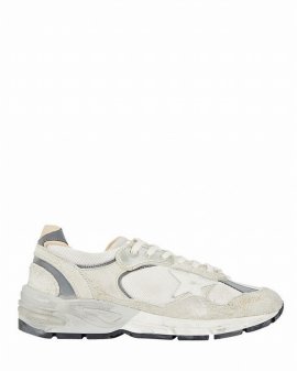 Dad-star Distressed Leather-trimmed Mesh And Suede Sneakers In White
