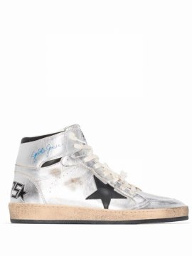 Silver Sky-star High Top Leather Sneakers