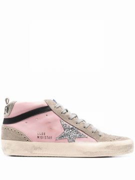 Distressed High-top Sneakers In Pink