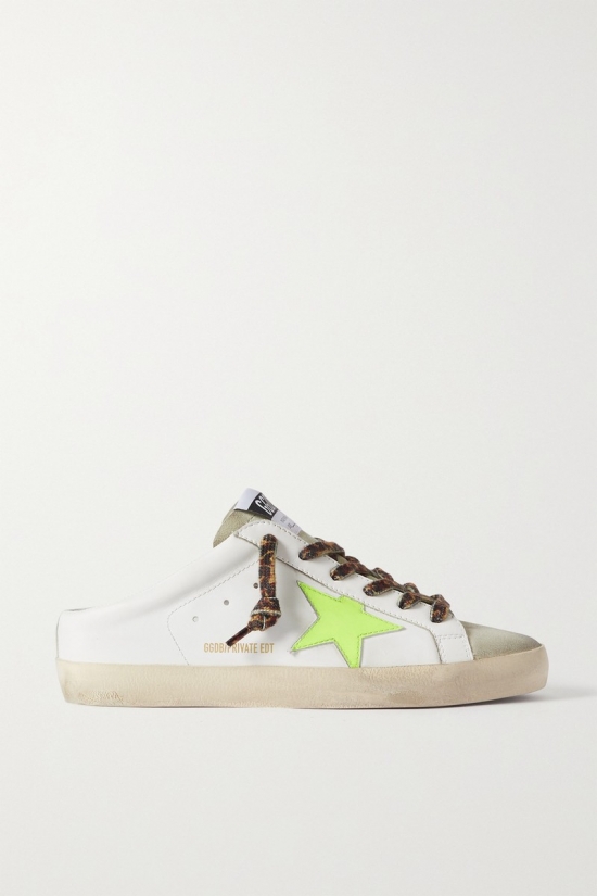 Super-star Sabot Distressed Leather And Suede Slip-on Sneakers In White