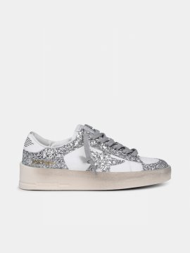 Stardan Leather And Glitter Sneakers In White