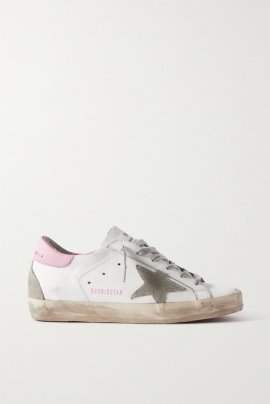 Superstar Distressed Suede-trimmed Leather Sneakers In White