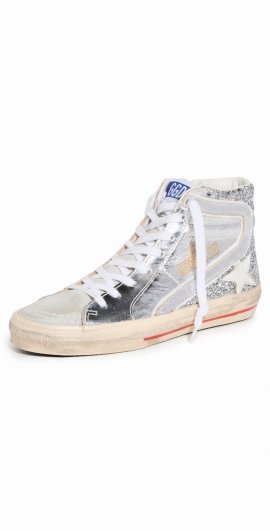Slide Suede Toe Laminated And Glitter Sneakers In Silver/ice/white