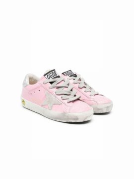 Kids' Super-star Cracked Leather Sneakers In Pink