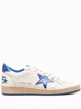 Ball Star Distressed Leather Sneakers In White/bluette