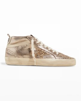 Mid Star Metallic Wing-tip Sneakers In Taupe