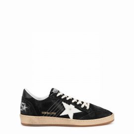 Ball Star Distressed Leather-trimmed Suede Sneakers In Black
