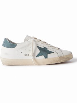Superstar Distressed Suede-trimmed Full-grain Leather Sneakers In White