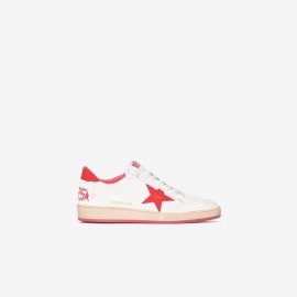 White And Red Ball Star Leather Sneakers