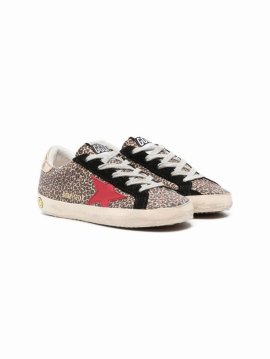 Leopard Print Star-patch Sneakers In Neutrals