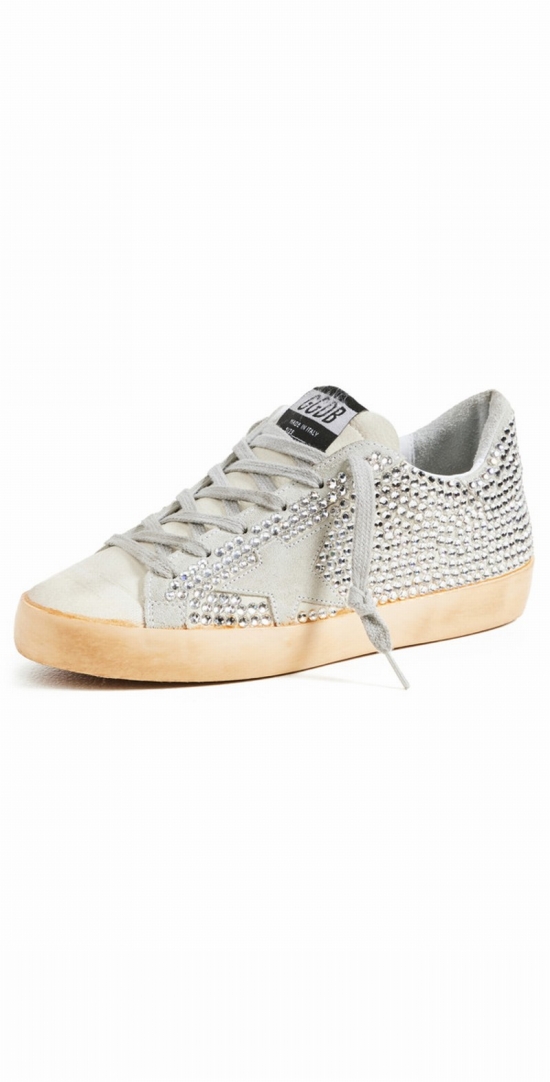Super Star With Crystal Embellishments Sneakers In White/ice/silver