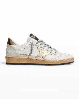 Ballstar Mixed Leather Low-top Sneakers In Milk/gold